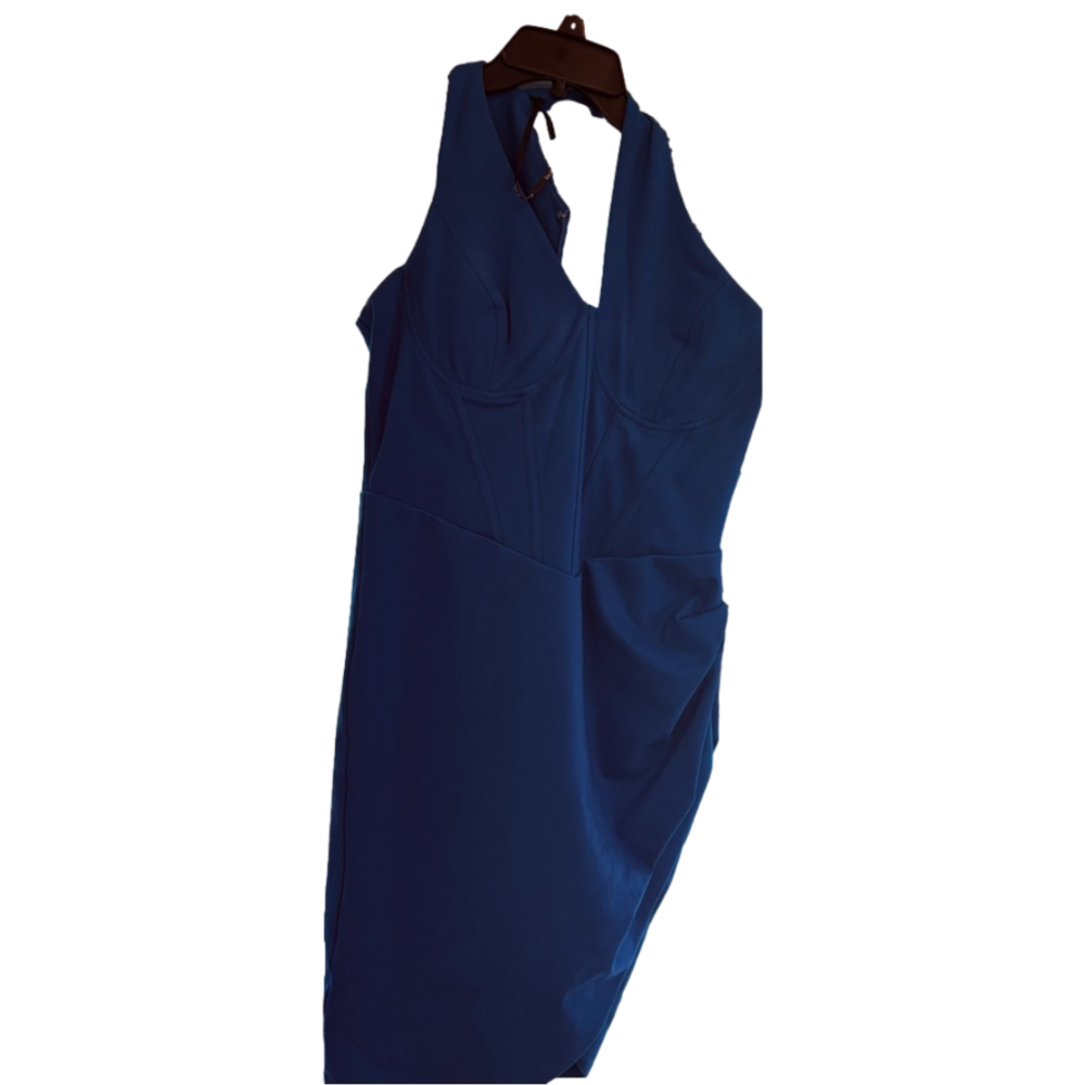 Blue Halter Sheath Dress for Cocktail Events